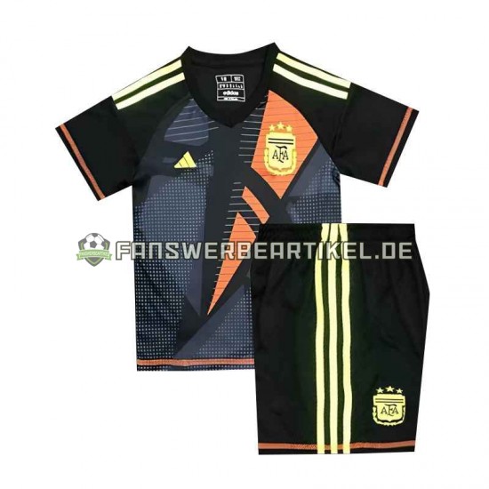 Torwart Trikot Argentinien Kinder Heimausrüstung Schwarz Euro 2024 Kurzarm