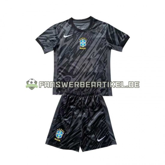 Copa America Torwart Trikot Brasilien Kinder Auswärtsausrüstung Schwarz 2024 Kurzarm