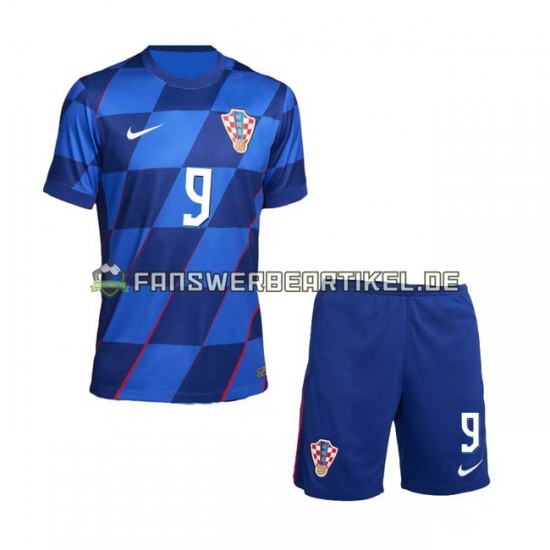 Andrej Kramaric 9 Trikot Kroatien Kinder Auswärtsausrüstung Euro 2024 Kurzarm