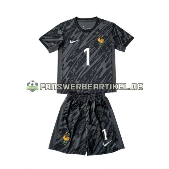 Hugo Lloris 1 Torwart Trikot Frankreich Kinder Auswärtsausrüstung Schwarz Euro 2024 Kurzarm