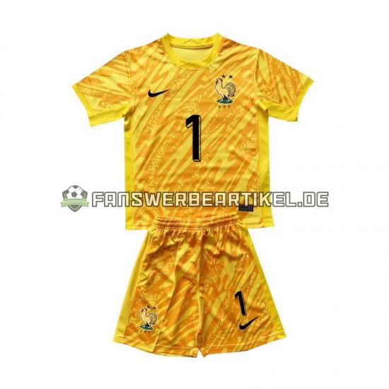 Hugo Lloris 1 Torwart Trikot Frankreich Kinder Heimausrüstung Gelb Euro 2024 Kurzarm