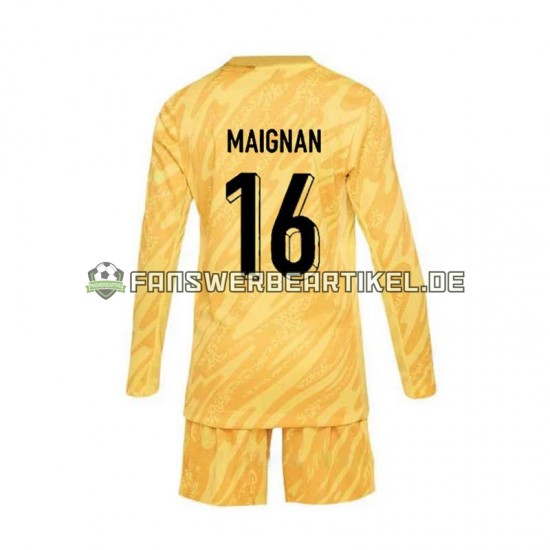 Mike Maignan 16 Torwart Trikot Frankreich Kinder Heimausrüstung Gelb Euro 2024 Langarm