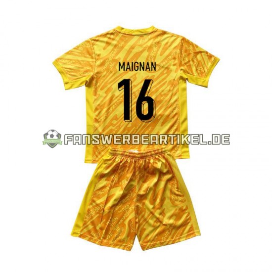 Mike Maignan 16 Torwart Trikot Frankreich Kinder Heimausrüstung Gelb Euro 2024 Kurzarm