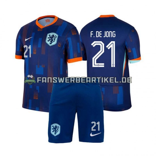 Frenkie de Jong 21 Trikot Niederlande Kinder Auswärtsausrüstung Euro 2024 Kurzarm