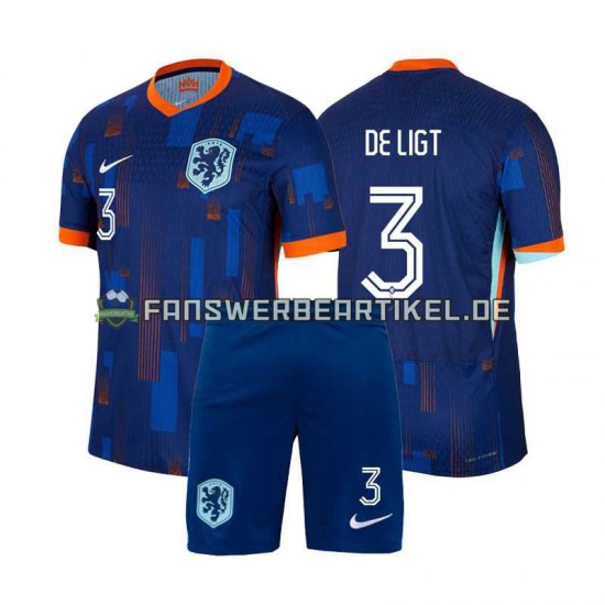 Matthijs de Ligt 3 Trikot Niederlande Kinder Auswärtsausrüstung Euro 2024 Kurzarm