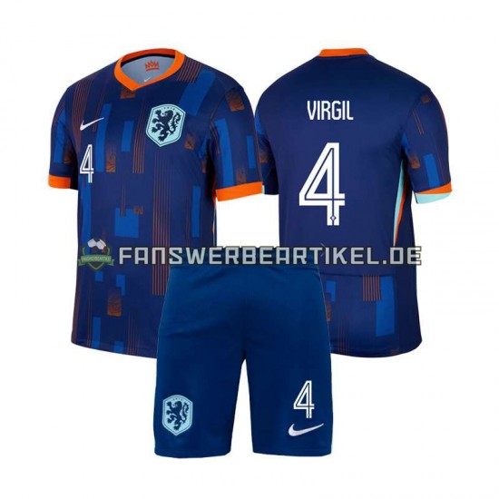 Virgil van Dijk 4 Trikot Niederlande Kinder Auswärtsausrüstung Euro 2024 Kurzarm