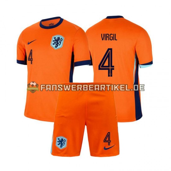 Virgil van Dijk 4 Trikot Niederlande Kinder Heimausrüstung Euro 2024 Kurzarm