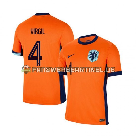 Virgil van Dijk 4 Trikot Niederlande Herren Heimausrüstung Euro 2024 Kurzarm