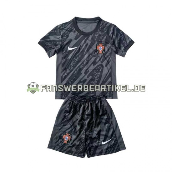 Torwart Trikot Portugal Kinder Auswärtsausrüstung Schwarz Euro 2024 Kurzarm