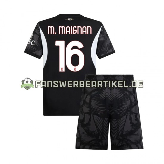 Mike Maignan 16 Torwart Trikot AC Mailand Kinder Heimausrüstung Schwarz 2024-2025 Kurzarm