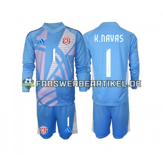 Keylor Navas 1 Torwart Trikot Costa Rica Kinder Heimausrüstung Blau 2024 Langarm