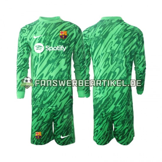 Torwart Trikot FC Barcelona Kinder Heimausrüstung Grün 2024-2025 Langarm