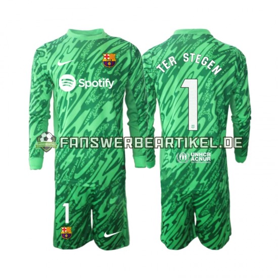 Ter Stegen 1 Torwart Trikot FC Barcelona Kinder Heimausrüstung Grün 2024-2025 Langarm