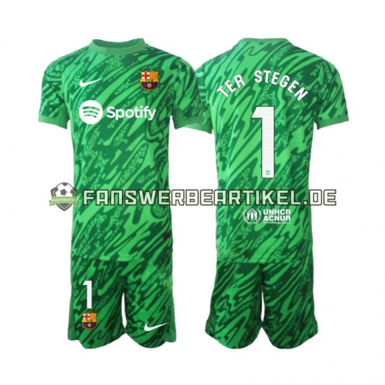 Ter Stegen 1 Torwart Trikot FC Barcelona Kinder Heimausrüstung Grün 2024-2025 Kurzarm