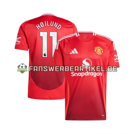 Rasmus Hojlund 11 Trikot Manchester United Herren Heimausrüstung Rot 2024-2025 Kurzarm