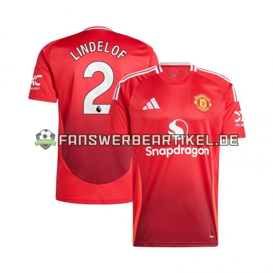 Victor Lindelof 2 Trikot Manchester United Herren Heimausrüstung Rot 2024-2025 Kurzarm