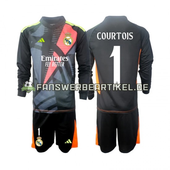 Thibaut Courtois 1 Torwart Trikot Real Madrid Kinder Auswärtsausrüstung Schwarz 2024-2025 Langarm