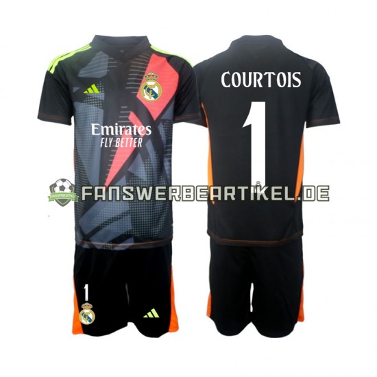 Thibaut Courtois 1 Torwart Trikot Real Madrid Kinder Auswärtsausrüstung Schwarz 2024-2025 Kurzarm