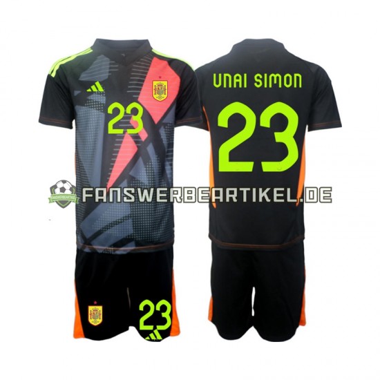 Unai Simon 23 Torwart Trikot Spanien Kinder Auswärtsausrüstung Euro 2024 Kurzarm