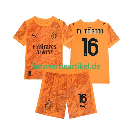 Mike Maignan 16 Torwart Trikot AC Mailand Kinder Ausweich ausrüstung 2025-2026 Kurzarm