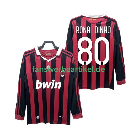 RONALDINHO 80 Retro 2009 Trikot AC Mailand Herren Heimausrüstung 2010 Langarm