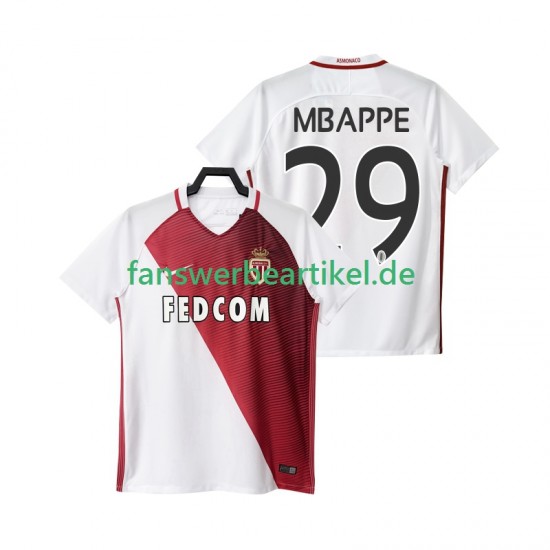 Mbappe 29 2016 2017 Trikot AS Monaco Herren Heimausrüstung Kurzarm