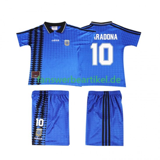 MARADONA 10 Retro Trikot Argentinien Kinder Auswärtsausrüstung 1994 Kurzarm