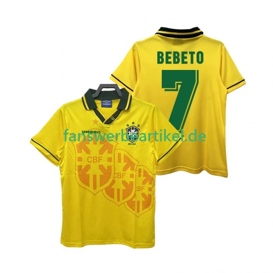 BEBETO 7 Retro Trikot Brasilien Herren Heimausrüstung 1994 Kurzarm