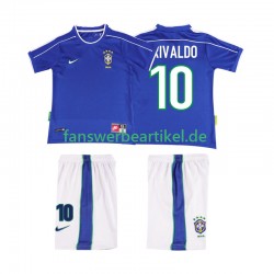 RIVALDO 10 Retro 1998 Trikot Brasilien Kinder Auswärtsausrüstung Kurzarm