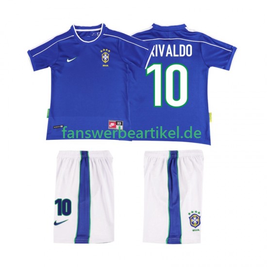 RIVALDO 10 Retro 1998 Trikot Brasilien Kinder Auswärtsausrüstung Kurzarm