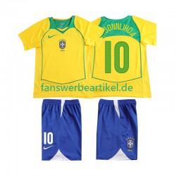 RONALOINHO 10 Retro Trikot Brasilien Kinder Heimausrüstung 2004 Kurzarm