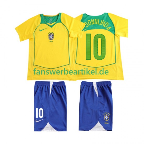 RONALOINHO 10 Retro Trikot Brasilien Kinder Heimausrüstung 2004 Kurzarm