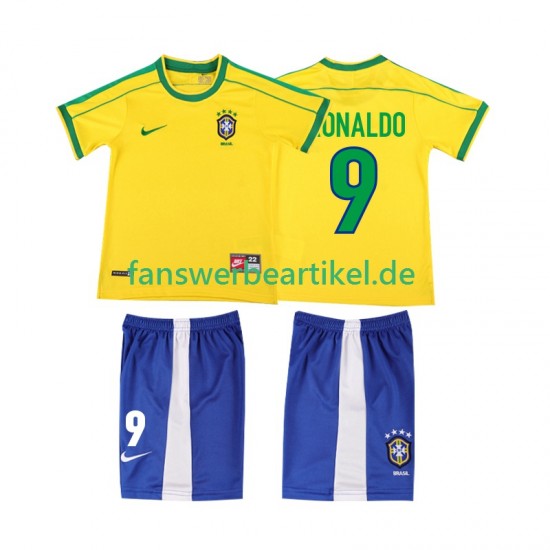 Ronaldo 9 Retro 1998 Trikot Brasilien Kinder Heimausrüstung Kurzarm