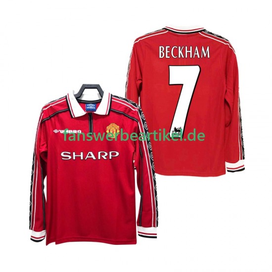 BECKHAM 7 Retro 1998 Trikot Manchester United Herren Heimausrüstung 1999 Langarm