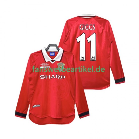 Giggs 11 Retro 2000 Trikot Manchester United Herren Heimausrüstung 1999 Langarm