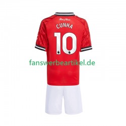 Matheus Cunha 10 Trikot Manchester United Kinder Heimausrüstung 2025-2026 Kurzarm