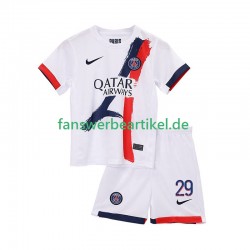 Bradley Barcola 29 Trikot Paris Saint-Germain Kinder Auswärtsausrüstung 2025-2026 Kurzarm