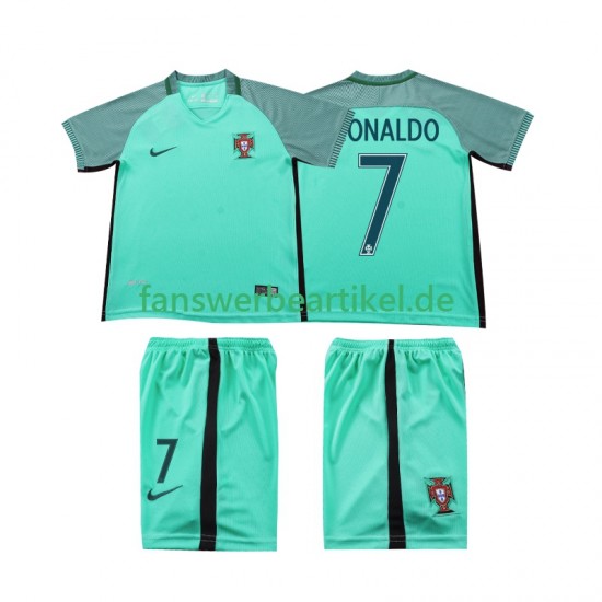 Cristiano Ronaldo 7 Retro 2016 Trikot Portugal Kinder Auswärtsausrüstung Kurzarm
