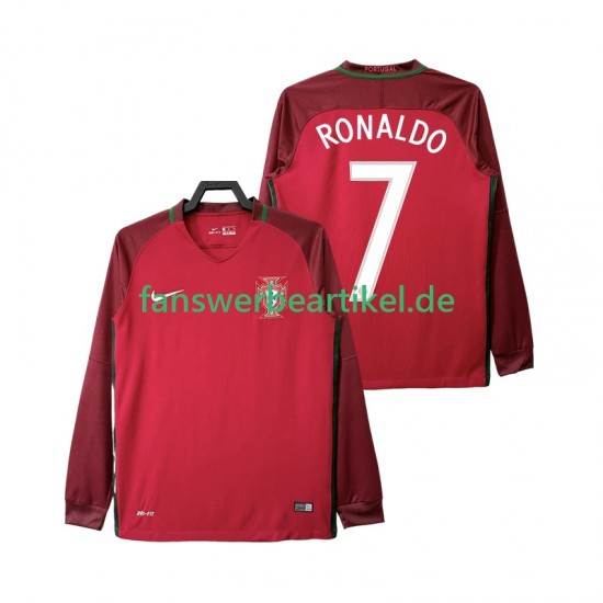 Cristiano Ronaldo 7 Retro 2016 Trikot Portugal Herren Heimausrüstung Langarm
