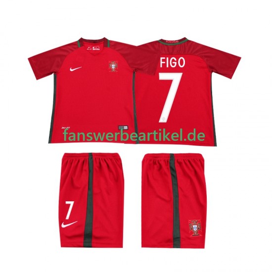 Retro FIGO 7 2016 Trikot Portugal Kinder Heimausrüstung Kurzarm