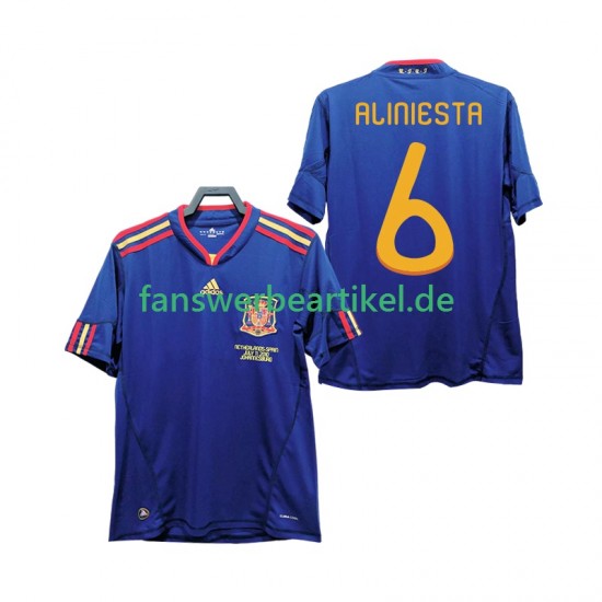 Andres Iniesta 6 Retro Trikot Spanien Herren Auswärtsausrüstung 2010 Kurzarm