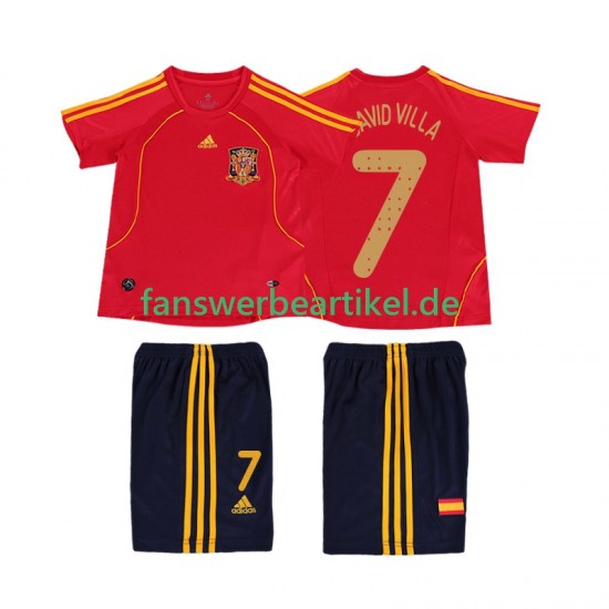 DAVID VILLA 7 Retro Trikot Spanien Kinder Heimausrüstung 2008 Kurzarm