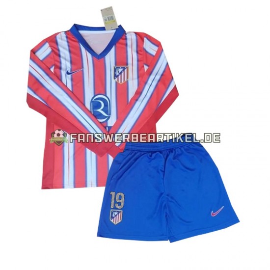 Julian Alvarez 19 Trikot Atlético Madrid Kinder Heimausrüstung 2024-2025 Langarm