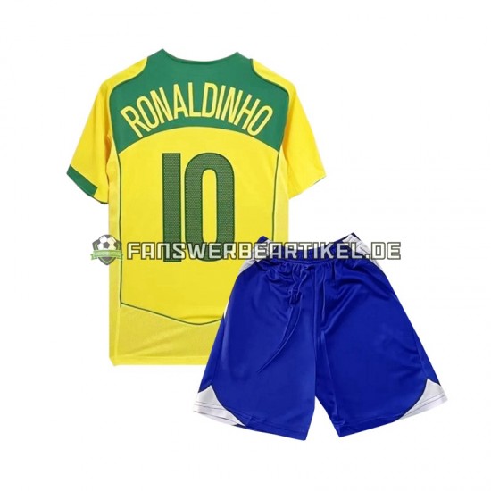 Ronaldiho 10 Retro Trikot Brasilien Kinder Heimausrüstung 2004 Kurzarm