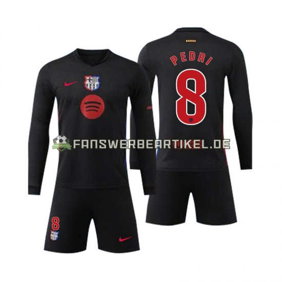 Pedri 8 Trikot FC Barcelona Kinder Auswärtsausrüstung 2024-2025 Langarm