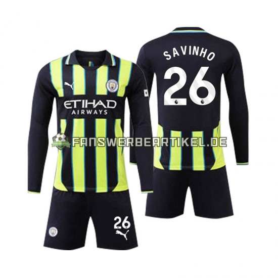 Savinho 26 Trikot Manchester City Kinder Auswärtsausrüstung 2024-2025 Langarm