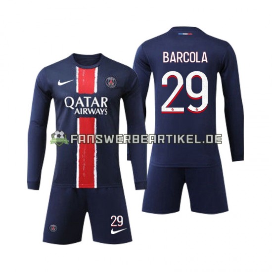 Bradley Barcola 29 Trikot Paris Saint-Germain Kinder Heimausrüstung 2024-2025 Langarm