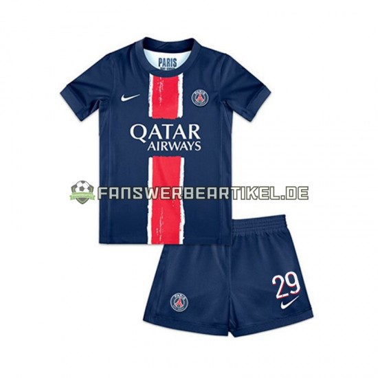 Bradley Barcola 29 Trikot Paris Saint-Germain Kinder Heimausrüstung 2024-2025 Kurzarm