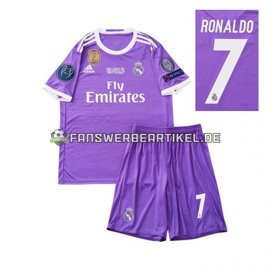 Cristiano Ronaldo 7 Retro 2016 Trikot Real Madrid Kinder Auswärtsausrüstung Kurzarm