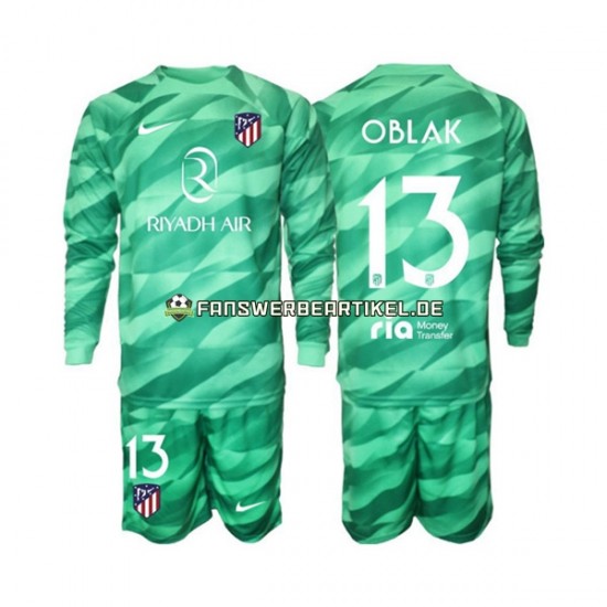 Jan Oblak 13 Torwart Trikot Atlético Madrid Kinder Auswärtsausrüstung Grün 2023-2024 Langarm